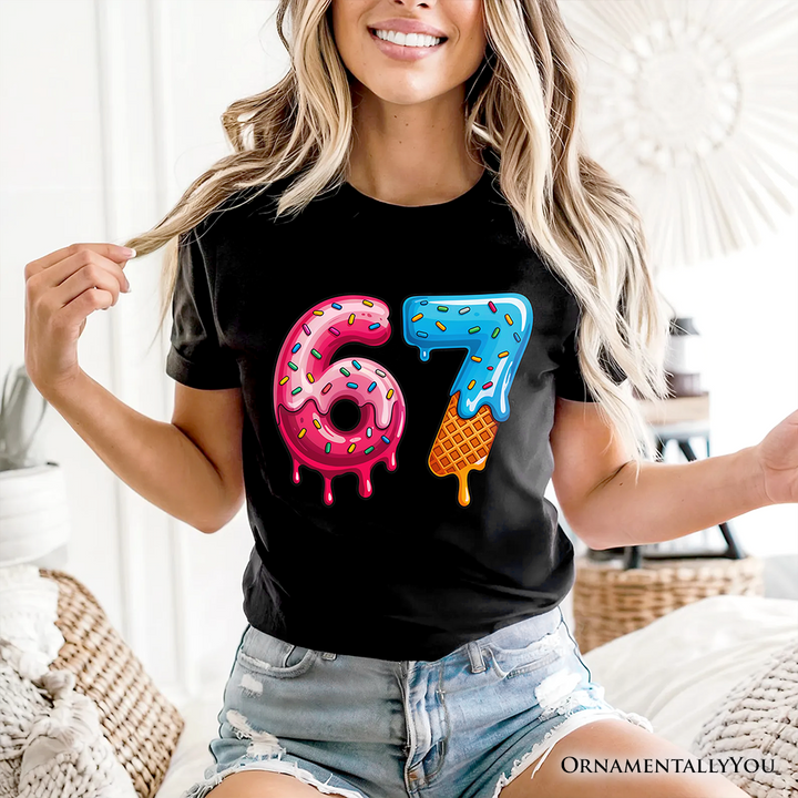 67 Ice Cream Drip T-Shirt, Six Seven Colorful Sprinkles Meme Tee