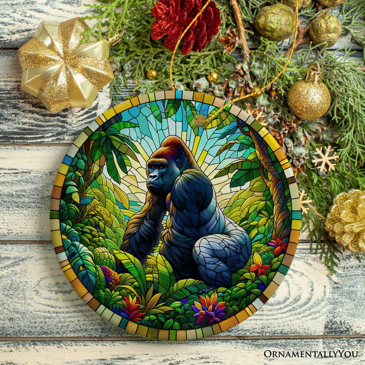A Primate Safari Gorilla Stained Glass Style Ceramic Ornament, African Animals Christmas Gift and Decor Ceramic Ornament OrnamentallyYou 