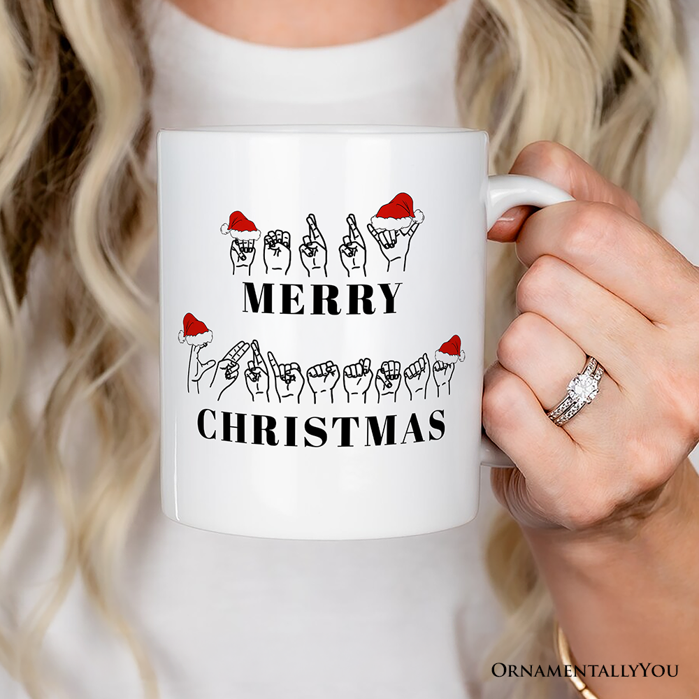 ASL Sign Language Merry Christmas Mug, Personalized Gift for Teacher