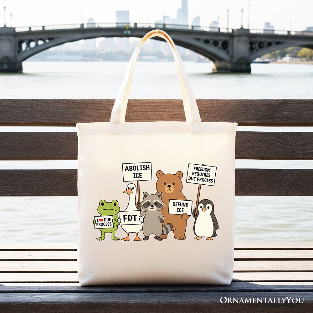 Abolish ICE Animals Protest Canvas Tote Bag, Cute Activist Gift Shopper OrnamentallyYou Beige 