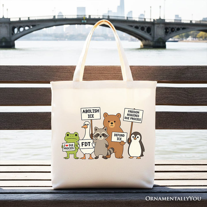 Abolish ICE Animals Protest Canvas Tote Bag, Cute Activist Gift Shopper OrnamentallyYou Beige 