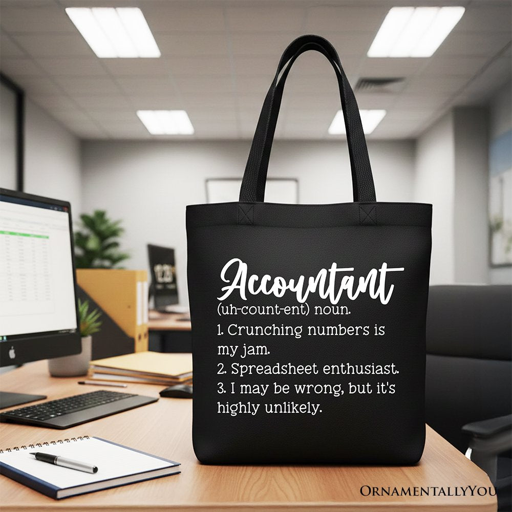 Accountant Definition Canvas Tote Bag, Finance Office Employee Gift Shopper Tote Bag OrnamentallyYou Black 