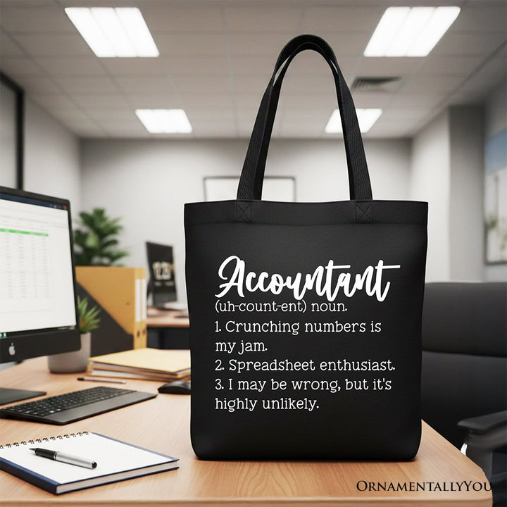 Accountant Definition Canvas Tote Bag, Finance Office Employee Gift Shopper Tote Bag OrnamentallyYou Black 