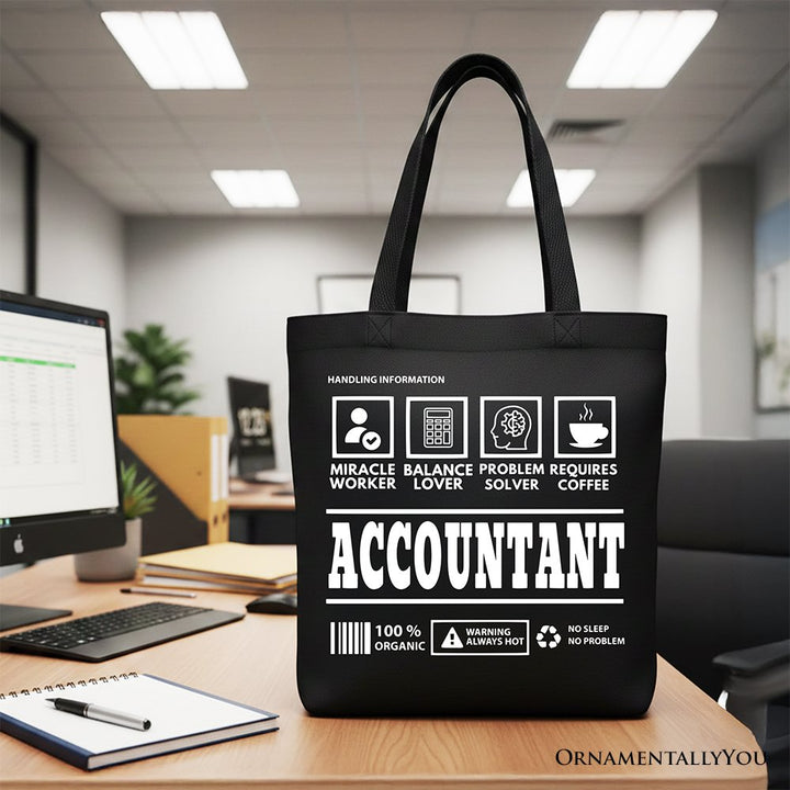 Accountant Nutrition Facts Tote Bag, Bookkeeper Humor Gift Shopper Tote Bag OrnamentallyYou Black 