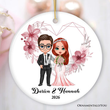 Adorable Customized Married Couple Gift Christmas Ornament, Cartoon Bride and Groom Ceramic Ornament OrnamentallyYou 