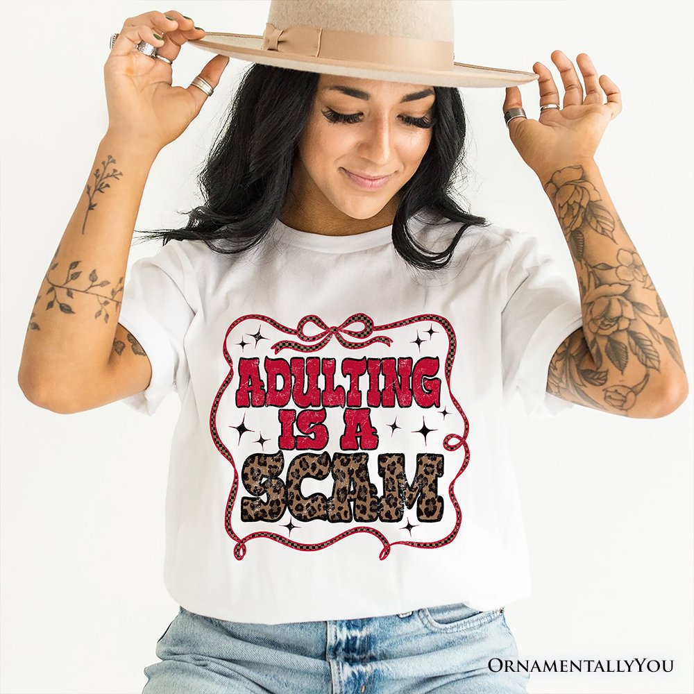 Adulting Is a Scam Humor T-Shirt, Leopard Retro Western Tee T-Shirts OrnamentallyYou 