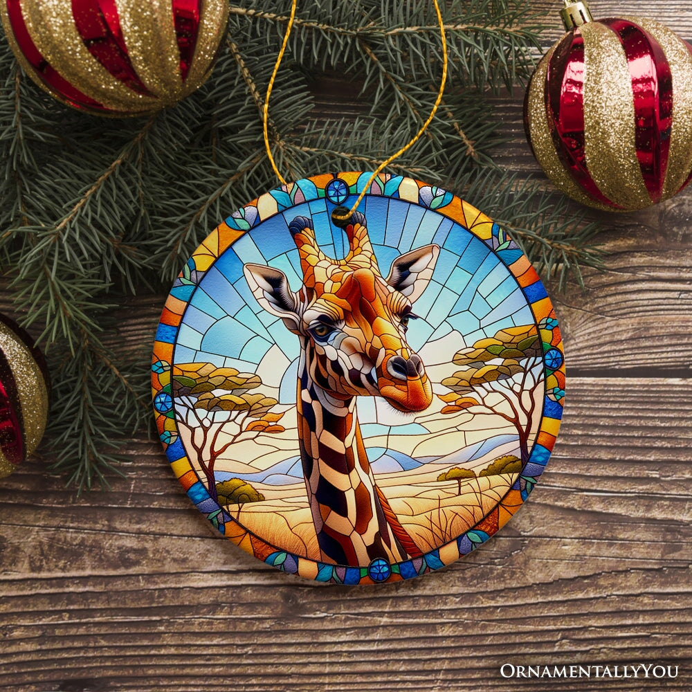 African Giraffe Stained Glass Style Ceramic Ornament, Safari Animals Christmas Gift and Decor Ceramic Ornament OrnamentallyYou 