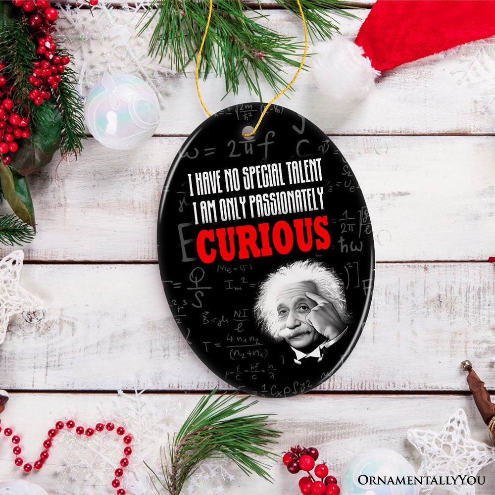 Albert Einstein Thought Provoking Quote Passionately Curious, Ceramic Ornament Gift and Decor Ceramic Ornament OrnamentallyYou 