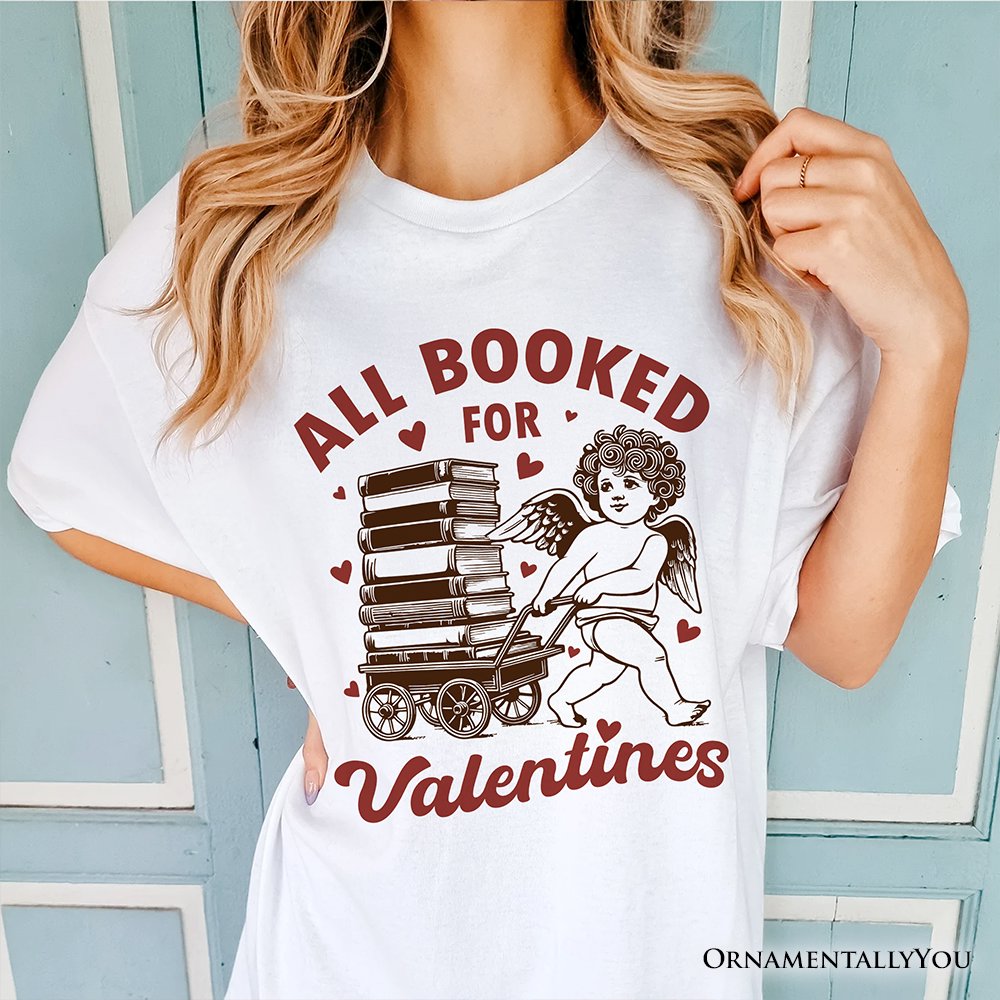 All Booked For Valentines Cupid T-Shirt, Vintage Funny Bookworm Tee T-Shirts OrnamentallyYou 