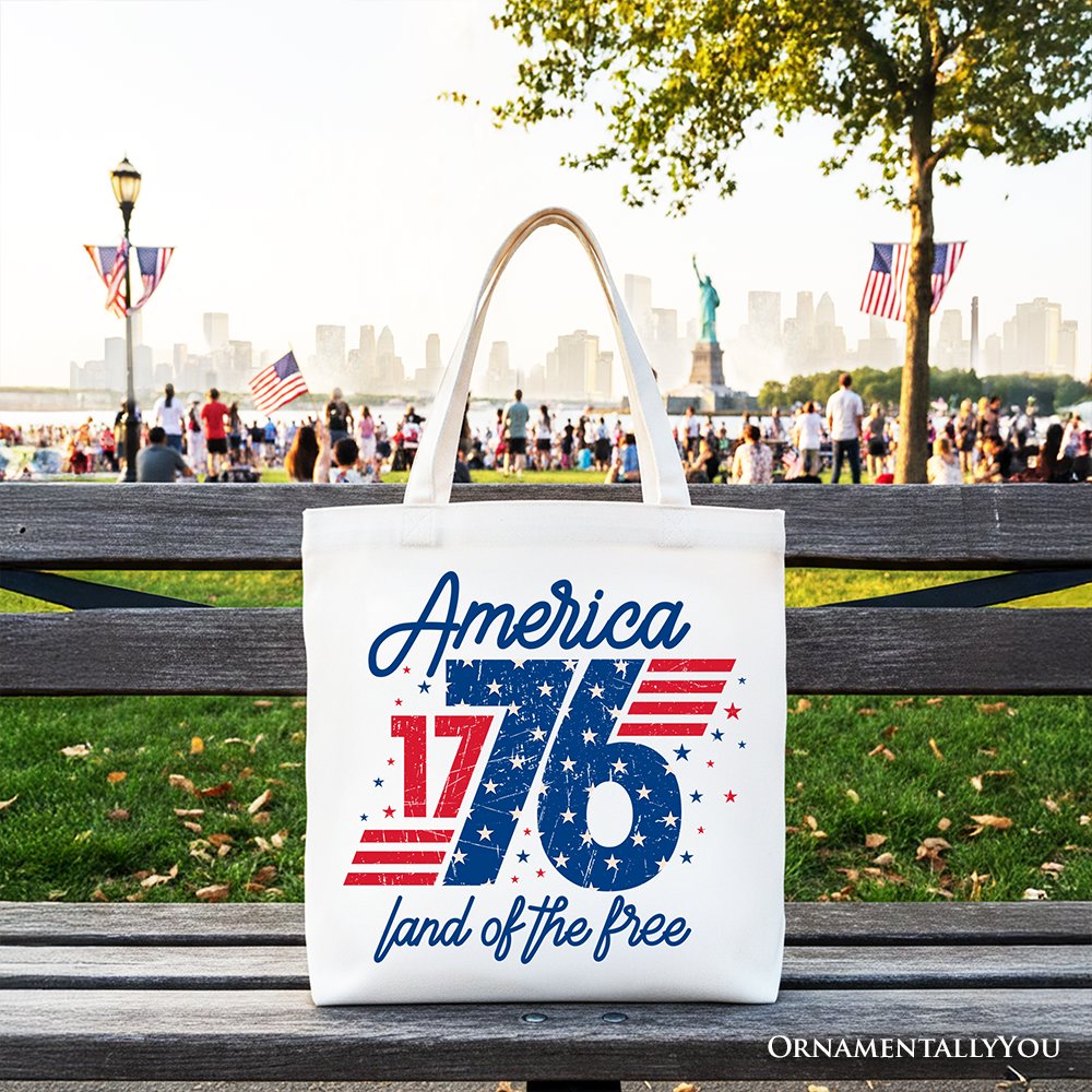 America 1776 Land of the Free Tote Bag, Vintage 4th of July Gift Shopper Tote Bag OrnamentallyYou White 