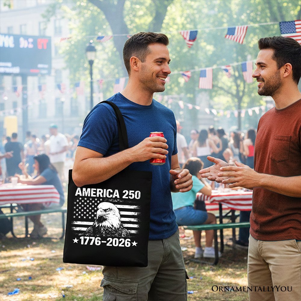 America 250 Freedom Flag Eagle Tote Bag, 4th of July USA Patriotic 1776–2026 Gift Shopper Tote Bag OrnamentallyYou 