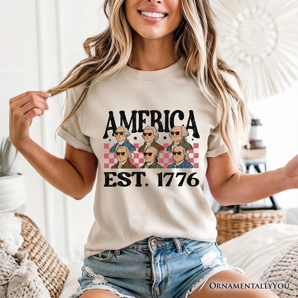 America Est 1776 Founding Fathers Vintage T-Shirt, Retro Patriotic Tee T-Shirts OrnamentallyYou 