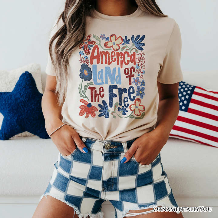 America Land of the Free T-Shirt, Retro Floral Independence Day Tee