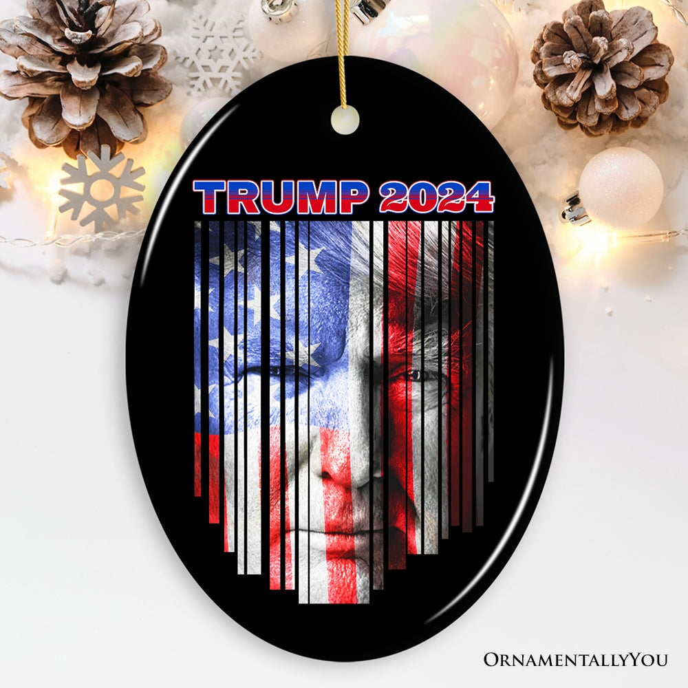 American Flag Trump 2024 Ornament, Election Support Christmas Gift OrnamentallyYou Oval 