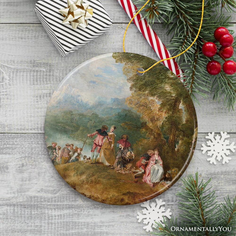 Antoine Watteau Pilgrimage to Cythera Ornament, Famous Painting Christmas Decoration Souvenir Ceramic Ornament OrnamentallyYou 