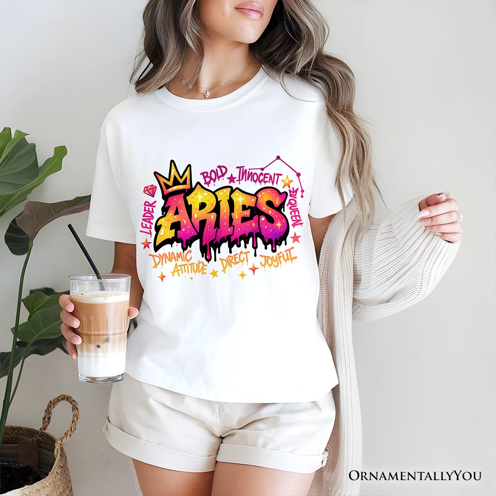 Aries Graffiti Zodiac T-Shirt, Street Style Astrology Horoscope Tee T-Shirts OrnamentallyYou 