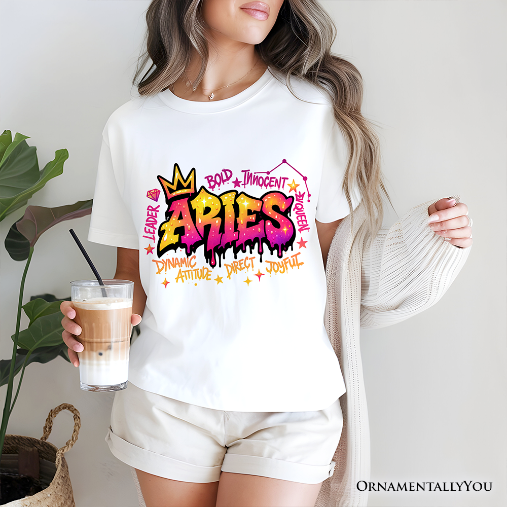 Aries Graffiti Zodiac T-Shirt, Street Style Astrology Horoscope Tee