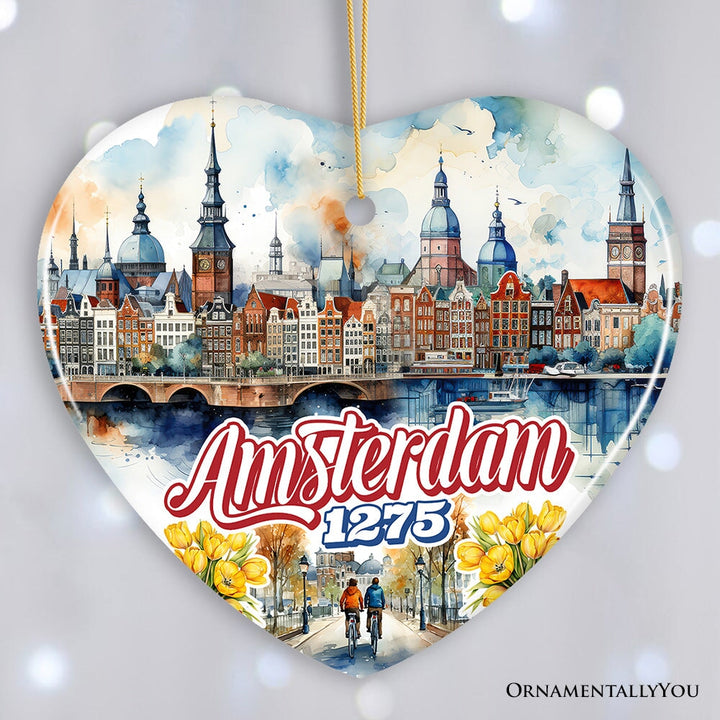 Artistic Amsterdam Landmarks and Heritage Christmas Ornament, Cultural Netherlands Gift and Keepsake Ceramic Ornament OrnamentallyYou Heart 