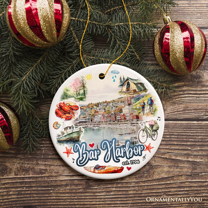 Artistic Bar Harbor Christmas Ornament, Maine Souvenir and Gift with Lobster and Acadia Art Ceramic Ornament OrnamentallyYou 