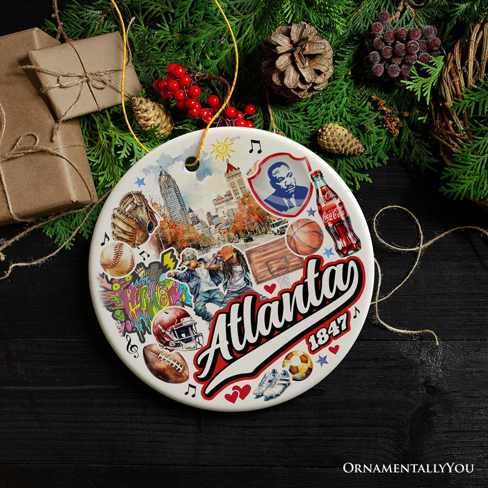 Artistic Canvas of Atlanta Ceramic Ornament, Vintage Georgia Cultural Souvenir and Gift Ceramic Ornament OrnamentallyYou 