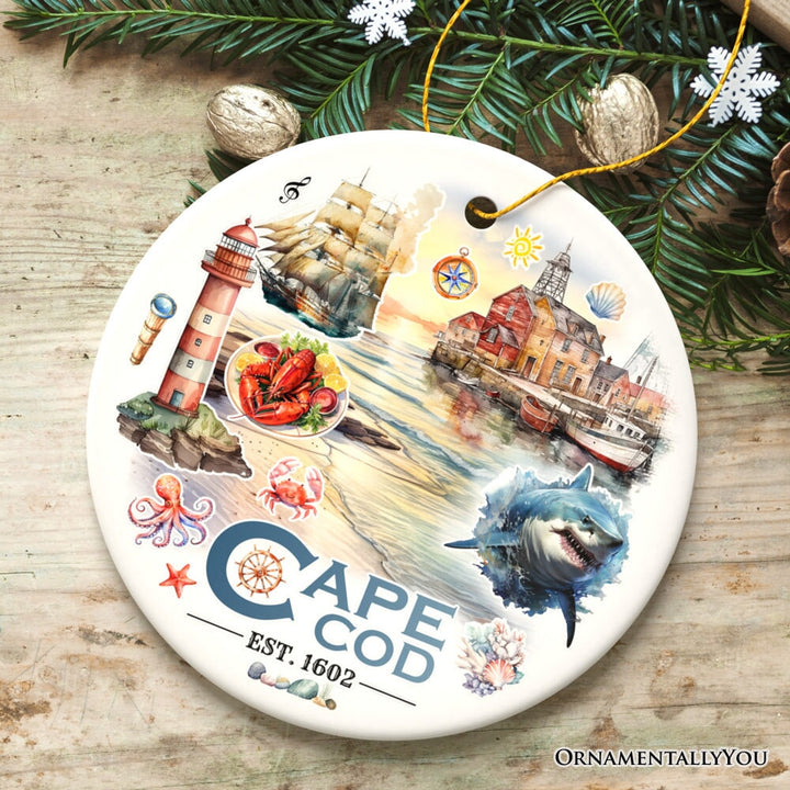 Artistic Cape Cod Exhibit Ornament, Massachusetts Landmark and Souvenir Gift Ceramic Ornament OrnamentallyYou 