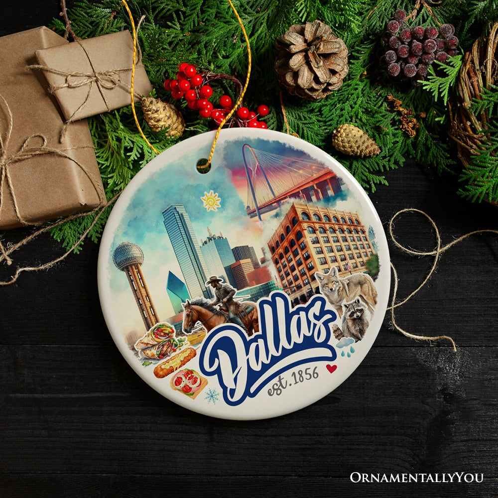 Artistic Dallas Texas Christmas Ornament, Unique Ceramic Keepsake Souvenir and Gift Ceramic Ornament OrnamentallyYou 