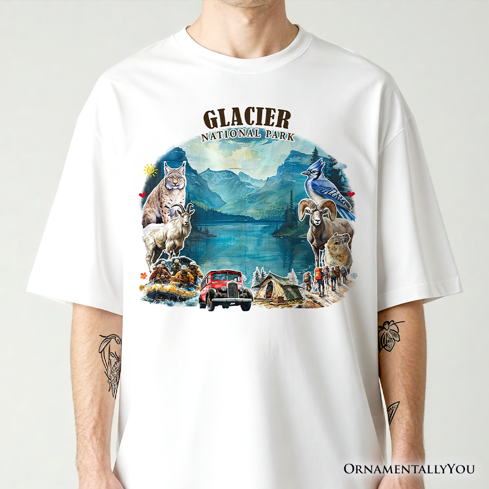 Artistic Glacier National Park Adventure T-Shirt, Montana Travel Tee and Souvenir