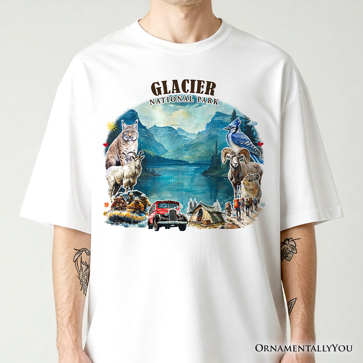 Artistic Glacier National Park Adventure T-Shirt, Montana Travel Tee and Souvenir