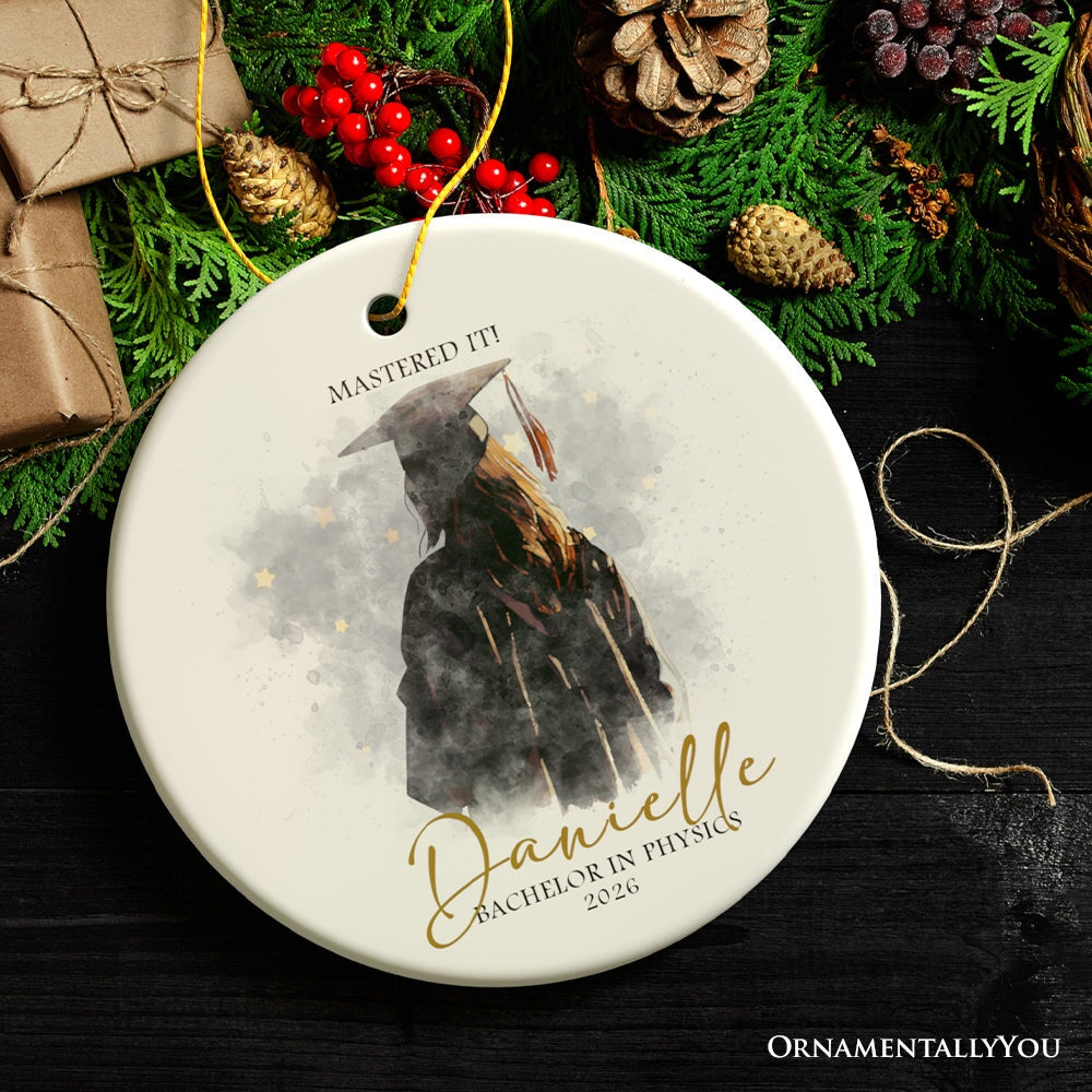 Artistic Graduation Gift Personalized Christmas Ornament, Watercolor Art Style Student Ceramic Ornament OrnamentallyYou Circle 