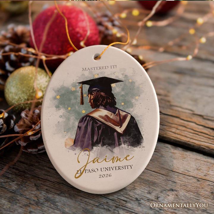 Artistic Graduation Gift Personalized Ornament, Watercolor Art Style Male Student Ceramic Ornament OrnamentallyYou Oval 