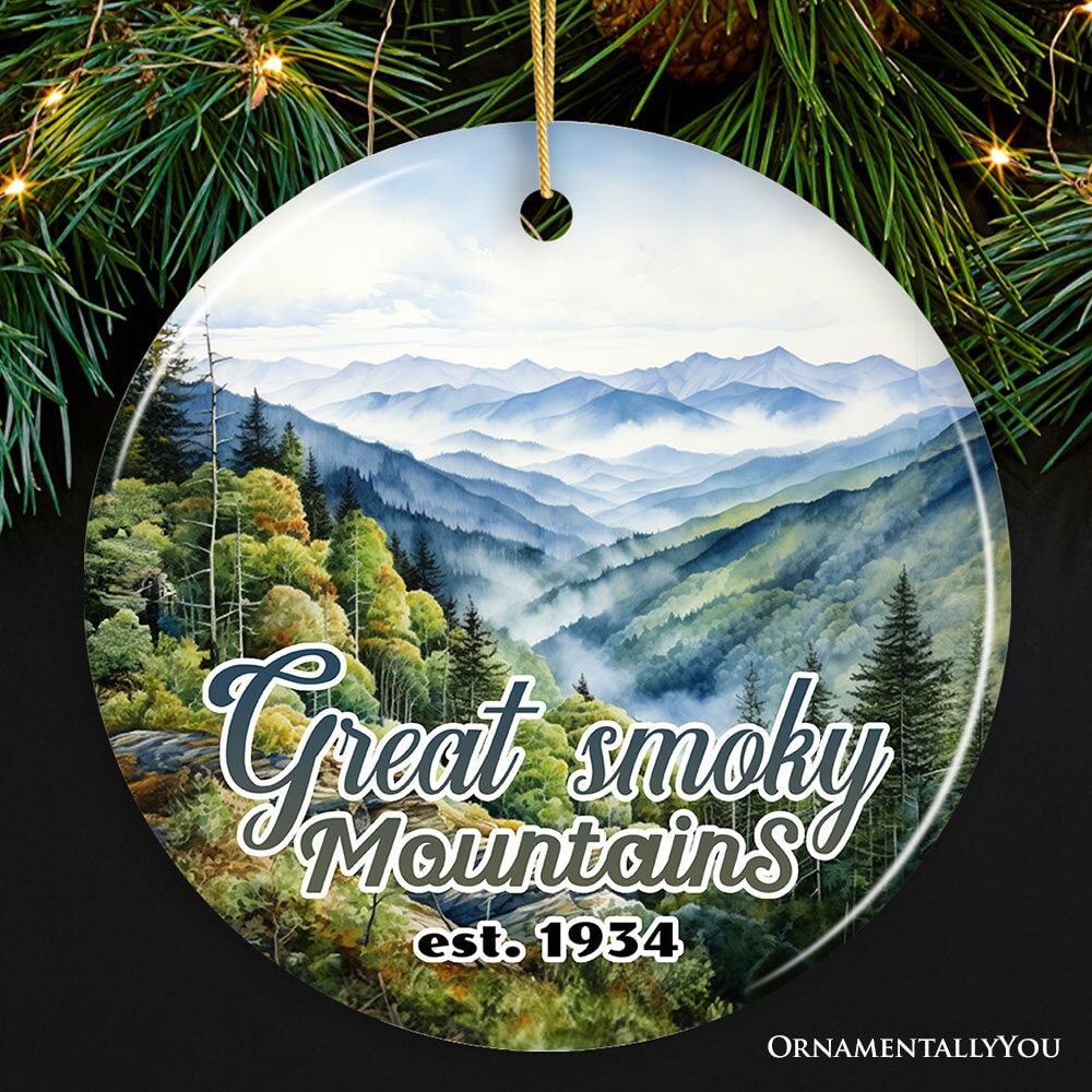 Artistic Great Smoky Mountains Ornament, Ceramic Tennessee Travel Souvenir and Gift Ceramic Ornament OrnamentallyYou Circle 