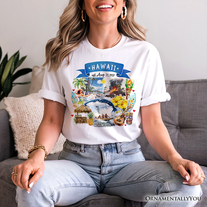 Artistic Hawaii State Themes and Landmarks T-Shirt, Tee for History and Travel Lovers