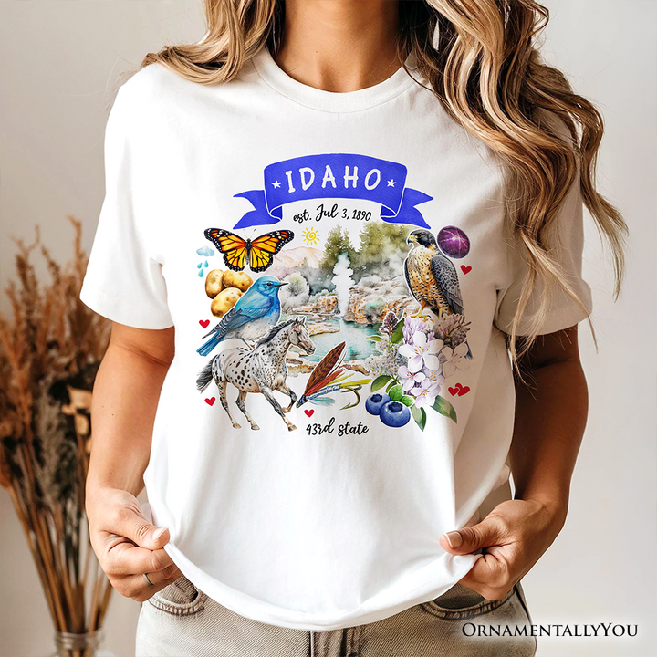 Artistic Idaho State Themes and Landmarks T-Shirt, Tee for History and Travel Lovers