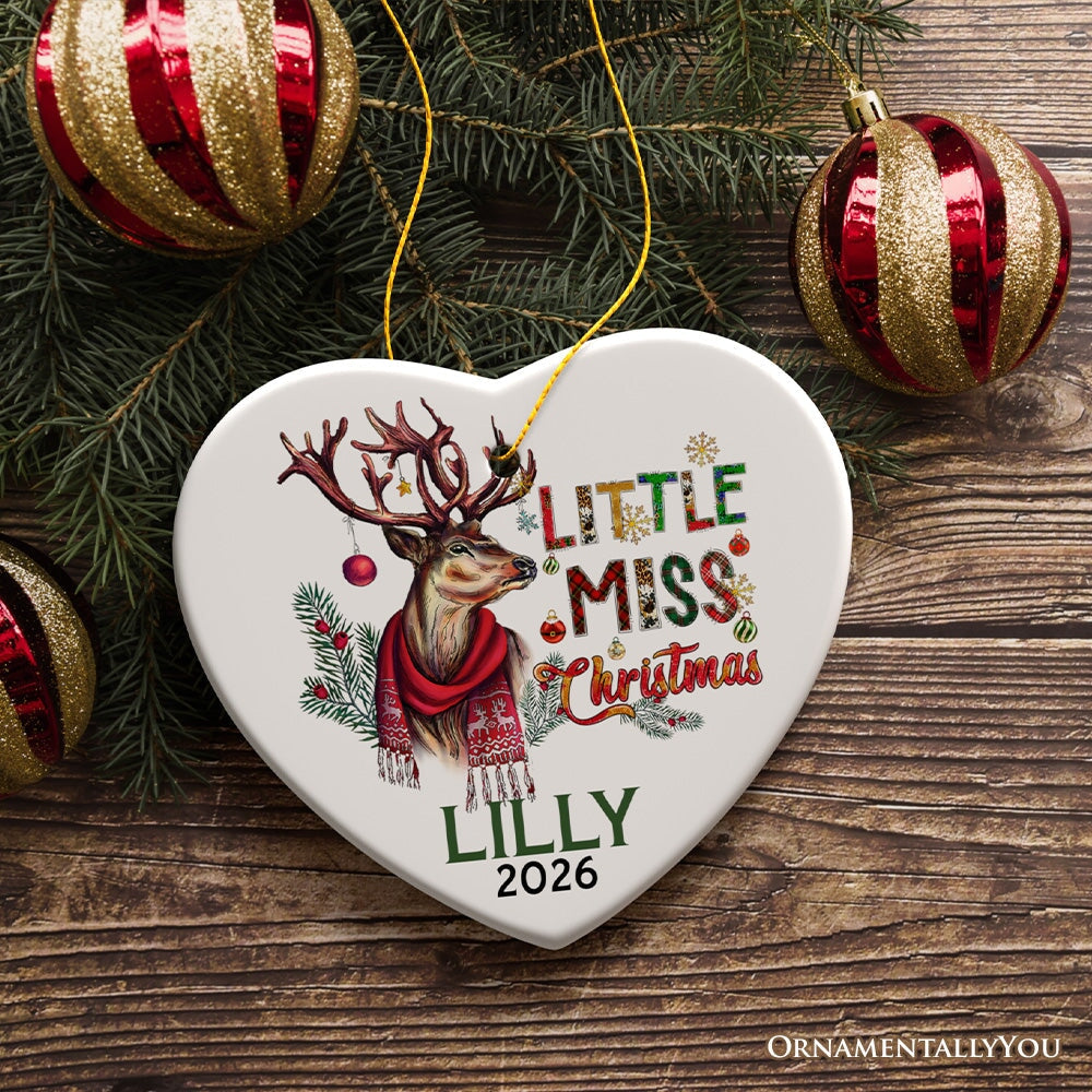 Artistic Little Miss Christmas Personalized Ornament, Deer Keepsake Custom Gift Ceramic Ornament OrnamentallyYou Heart 
