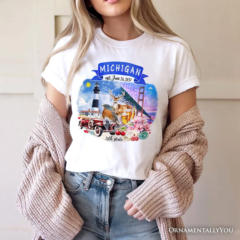 Artistic Michigan State Themes and Landmarks T-Shirt, Tee for History and Travel Lovers T-Shirts OrnamentallyYou 