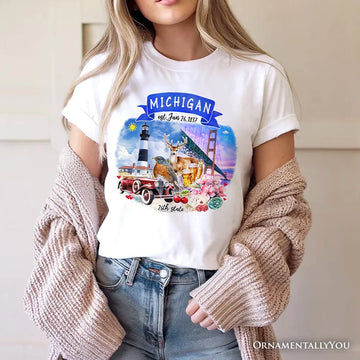 Artistic Michigan State Themes and Landmarks T-Shirt, Tee for History and Travel Lovers T-Shirts OrnamentallyYou 