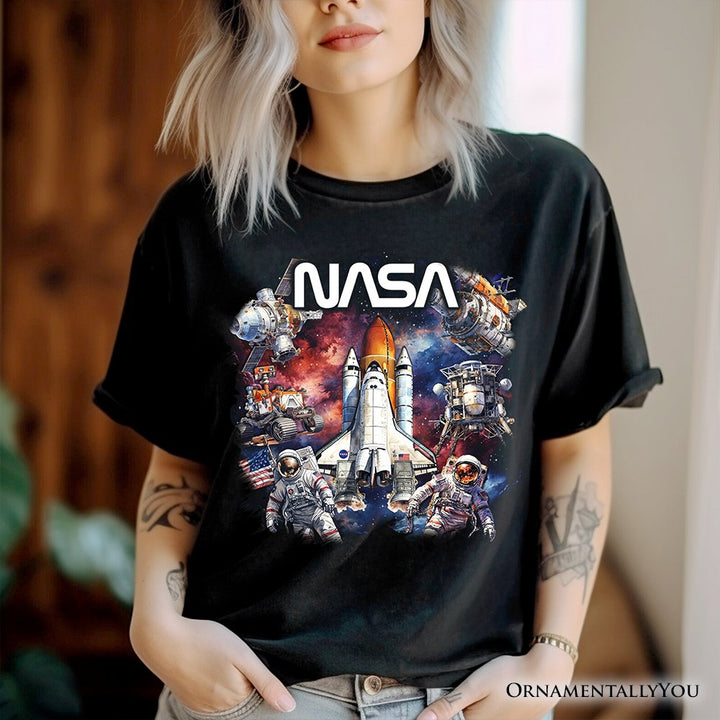 Artistic NASA Handcrafted Christmas T-Shirt, Astronaut in Outer Space with the Planets Tee T-Shirts OrnamentallyYou 
