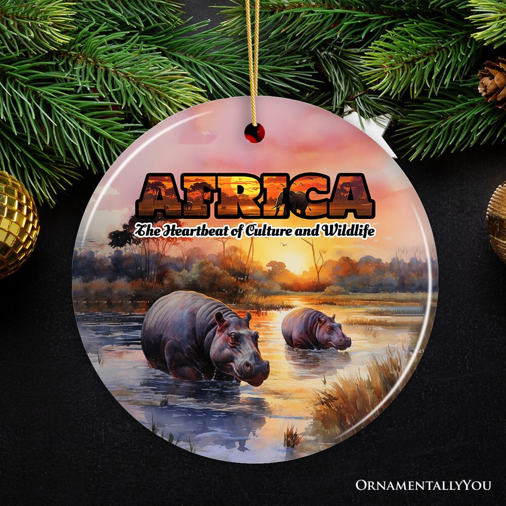 Artistic Natural Beauty of African Landscapes and Wildlife with Quotes Ornament, Christmas Gift or Travel Souvenir, Safari, Serengeti and Mount Kilimanjaro Ceramic Ornament OrnamentallyYou 