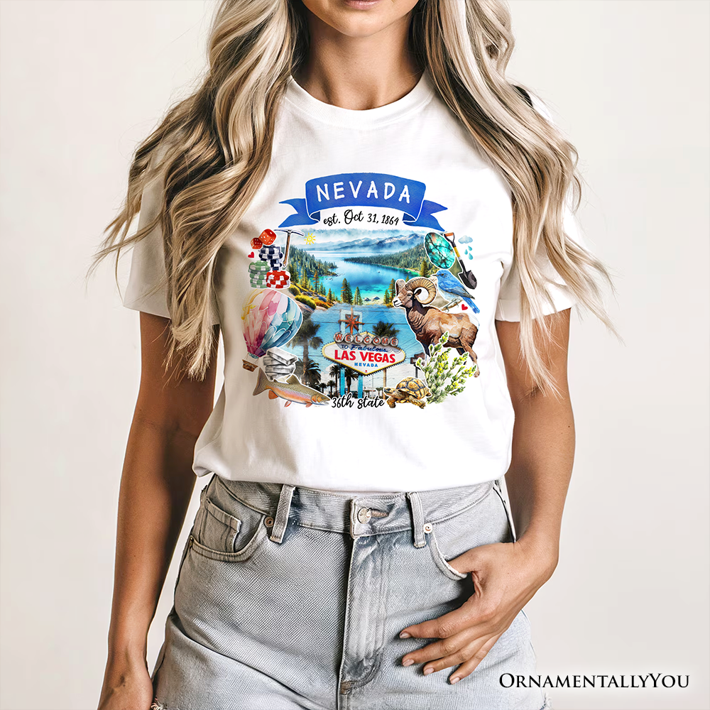 Artistic Nevada State Themes and Landmarks T-Shirt, Tee for History and Travel Lovers