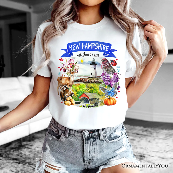 Artistic New Hampshire State Themes and Landmarks T-Shirt, Tee for History and Travel Lovers
