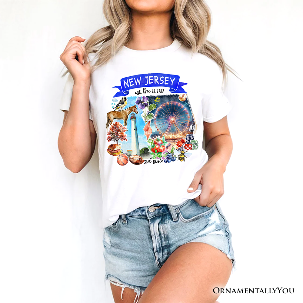 Artistic New Jersey State Themes and Landmarks T-Shirt, Tee for History and Travel Lovers