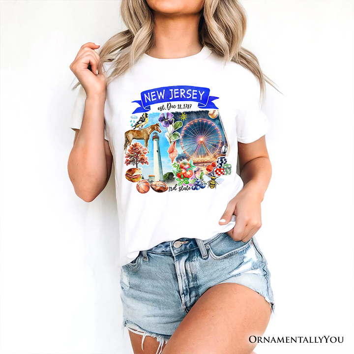 Artistic New Jersey State Themes and Landmarks T-Shirt, Tee for History and Travel Lovers