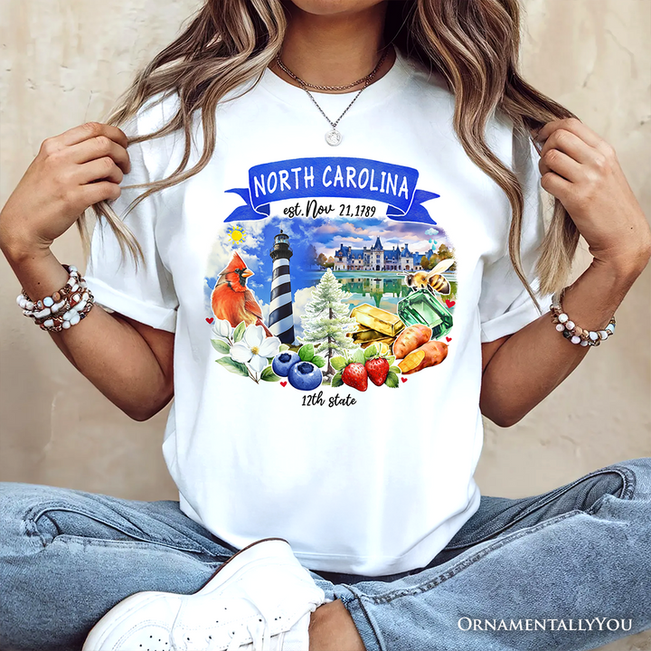 Artistic North Carolina State Themes and Landmarks T-Shirt, Tee for History and Travel Lovers