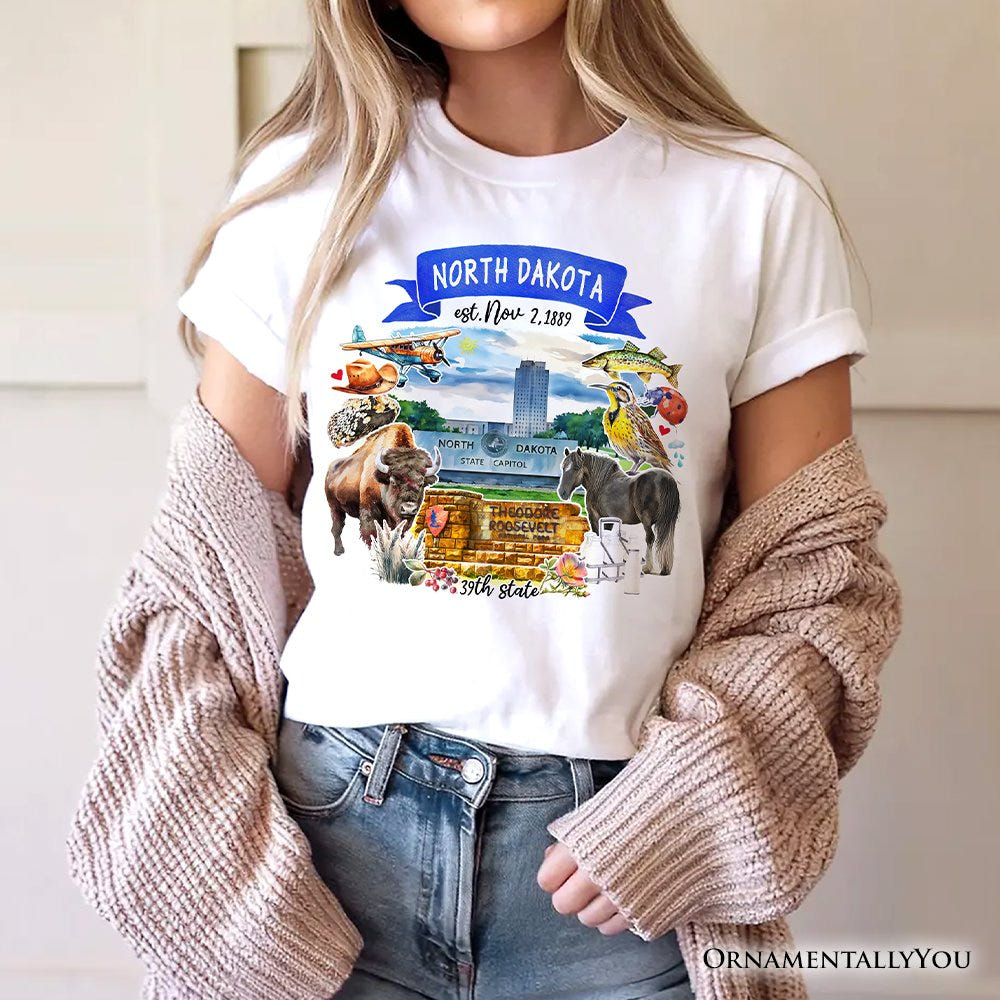Artistic North Dakota State Themes and Landmarks T-Shirt, Tee for History and Travel Lovers T-Shirts OrnamentallyYou 