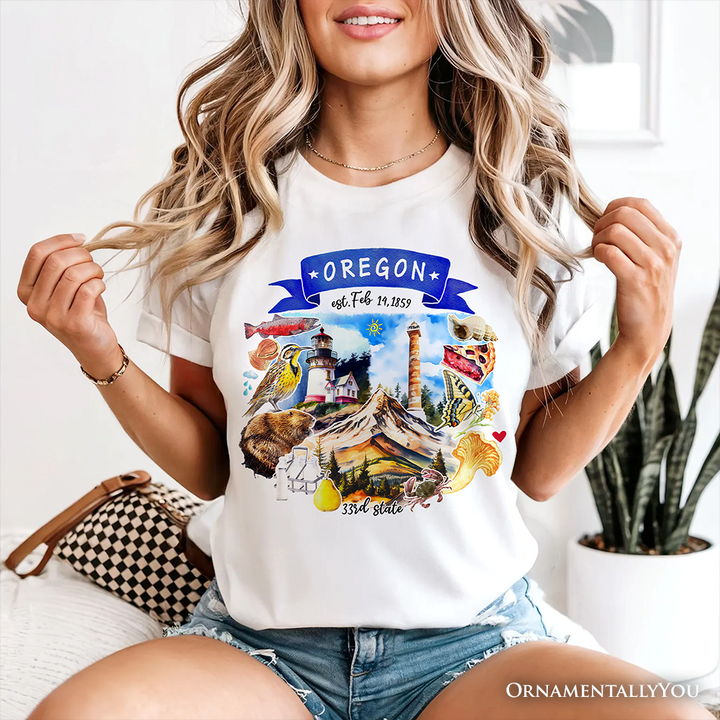 Artistic Oregon State Themes and Landmarks T-Shirt, Tee for History and Travel Lovers