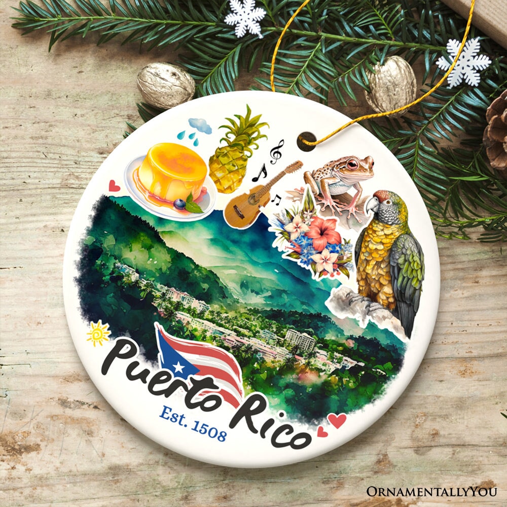 Artistic Puerto Rico Tropical Scenery Ornament, Caribbean Paradise Souvenir Gift Ceramic Ornament OrnamentallyYou 