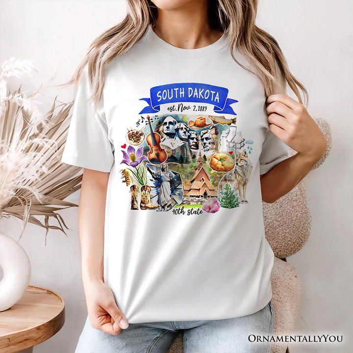 Artistic South Dakota State Themes and Landmarks T-Shirt, Tee for History and Travel Lovers