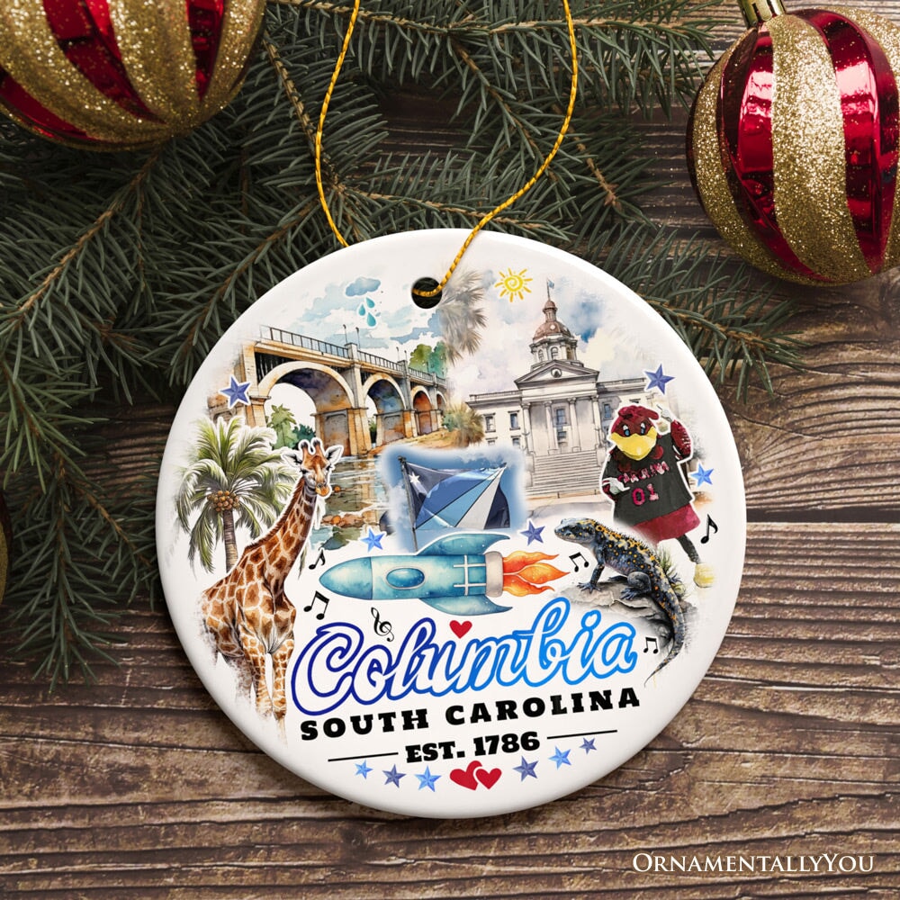 Artistic Souvenir of Columbia City Landmarks and Icons Ceramic Ornament, the Heart of South Carolina Ceramic Ornament OrnamentallyYou 