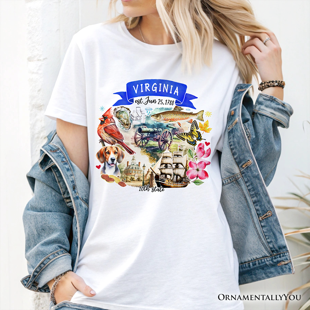 Artistic Virginia State Themes and Landmarks T-Shirt, Tee for History and Travel Lovers