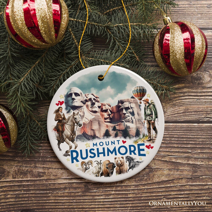 Artistic Watercolor Mount Rushmore Historical Ceramic Ornament, South Dakota Christmas Gift Ceramic Ornament OrnamentallyYou 